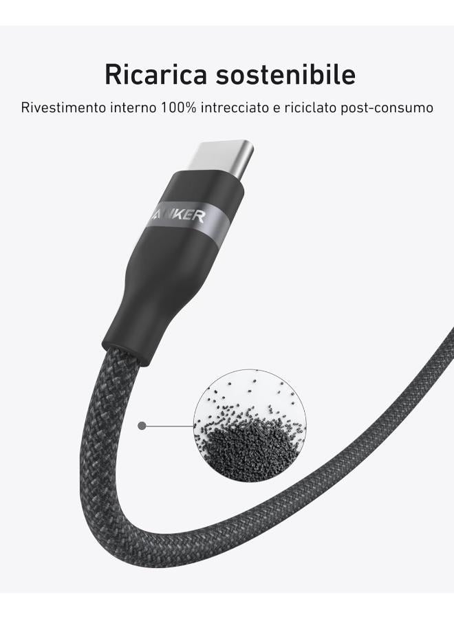 USB-C to USB-C Cable ( 3 ft, 240W, Upcycled-Braided ) PD FAST CHARGING Series 6 for iPhone 15/15 Pro/15 Plus/15 Pro Max, MacBook Pro, MacBook Air, iPad Pro, Lenovo, HP, and More Black