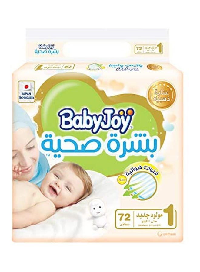 Baby Joy Healthy Skin, Size 1, Newborn, 0-4 kg, Mega Pack, 72 Diapers