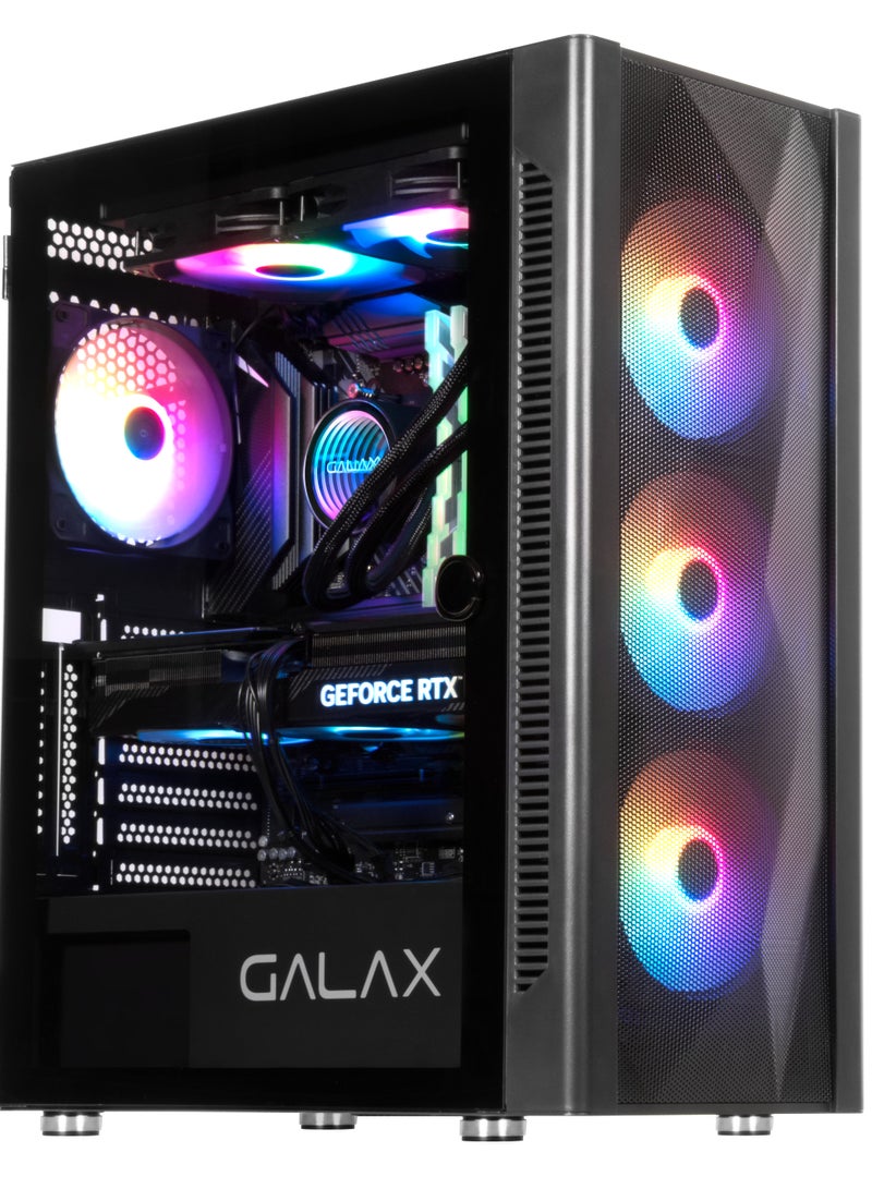 GALAX PC Case (REV-06) , 4 pre install aRGB colling fan, Minimalistic mash design,ATX, M-ATX, ITX, 4 ARGB Fans, ATX, M-ATX, ITX, Front Pane-ABS, Mesh cover, Top Panel-Metal cover, Left-Tempered Glass, Right-Metal cover, 3.5