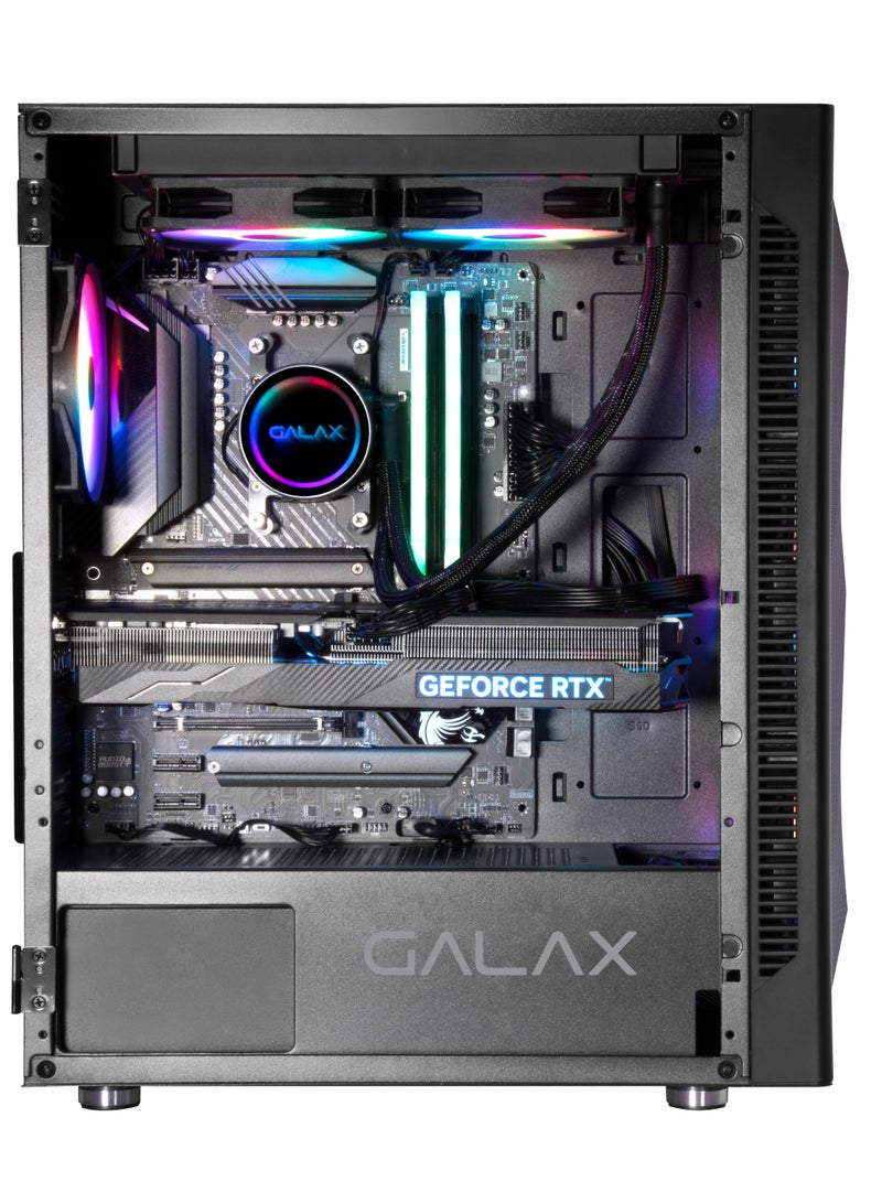 GALAX PC Case (REV-06) , 4 pre install aRGB colling fan, Minimalistic mash design,ATX, M-ATX, ITX, 4 ARGB Fans, ATX, M-ATX, ITX, Front Pane-ABS, Mesh cover, Top Panel-Metal cover, Left-Tempered Glass, Right-Metal cover, 3.5