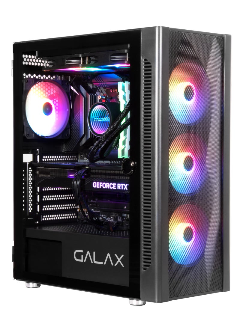 GALAX PC Case (REV-06) , 4 pre install aRGB colling fan, Minimalistic mash design,ATX, M-ATX, ITX, 4 ARGB Fans, ATX, M-ATX, ITX, Front Pane-ABS, Mesh cover, Top Panel-Metal cover, Left-Tempered Glass, Right-Metal cover, 3.5