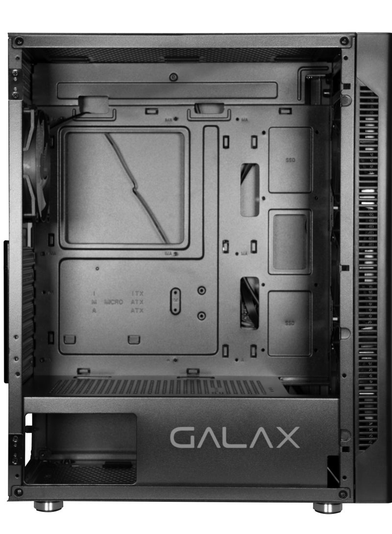 GALAX PC Case (REV-06) , 4 pre install aRGB colling fan, Minimalistic mash design,ATX, M-ATX, ITX, 4 ARGB Fans, ATX, M-ATX, ITX, Front Pane-ABS, Mesh cover, Top Panel-Metal cover, Left-Tempered Glass, Right-Metal cover, 3.5