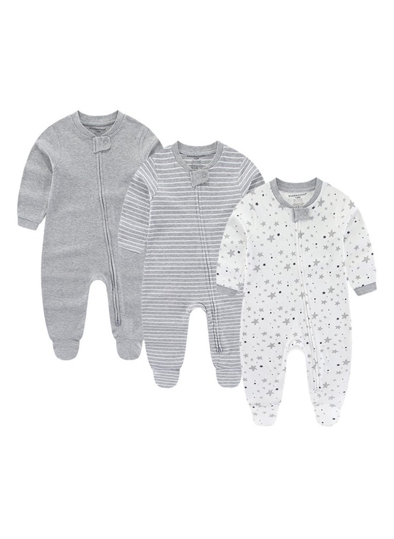 3-Piece Set Of Pure Cotton Jumpsuits For Infants And Young Children, Long-Sleeved Crawling Clothes