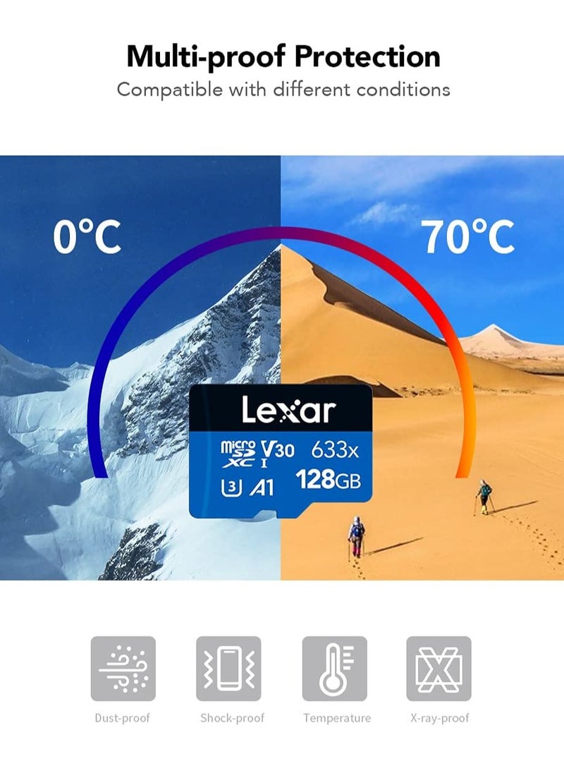 High-Performance 633x 128GB MicroSDXC UHS-I Card With SD Adapter, Up To 100MB/s Read, For Smartphones, Tablets, And Action Cameras 128 GB