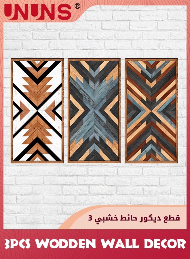 3 Pcs Farmhouse Wood Wall Art,Geometry Boho Framed Wall Decor,Wall Hanging Modern Abstract Art Prints Wooden Decorations For Bedroom Bathroom Apartment Farmhouse,30X15CM