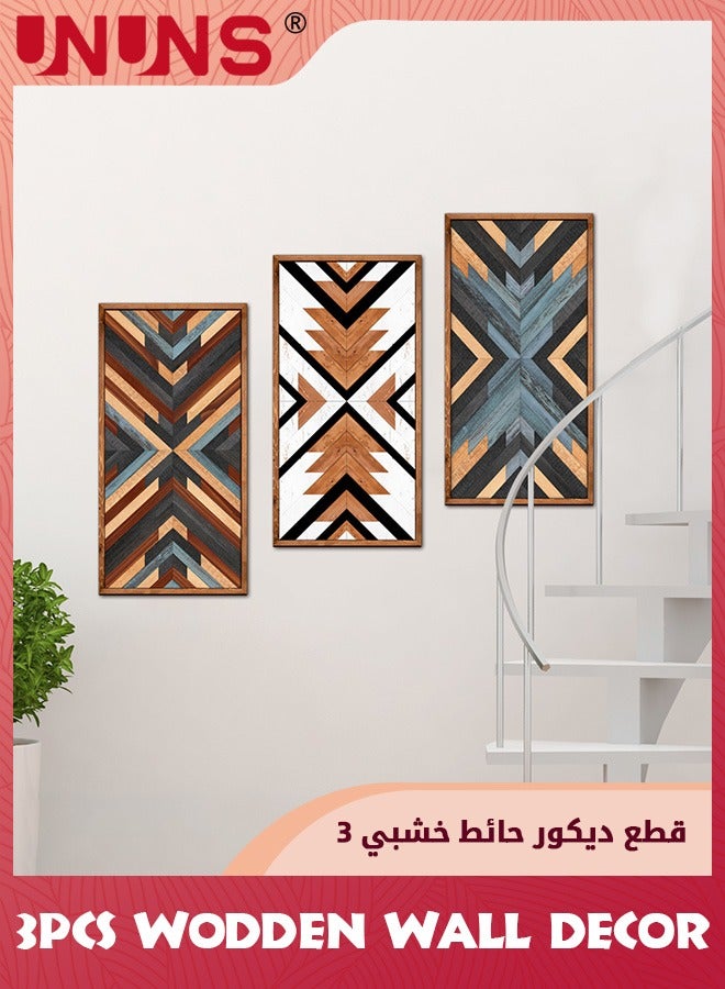 3 Pcs Farmhouse Wood Wall Art,Geometry Boho Framed Wall Decor,Wall Hanging Modern Abstract Art Prints Wooden Decorations For Bedroom Bathroom Apartment Farmhouse,30X15CM