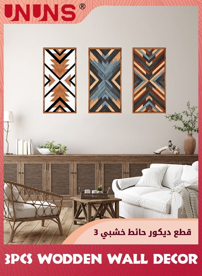 3 Pcs Farmhouse Wood Wall Art,Geometry Boho Framed Wall Decor,Wall Hanging Modern Abstract Art Prints Wooden Decorations For Bedroom Bathroom Apartment Farmhouse,30X15CM