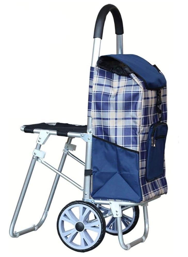 Trolley Fashion Large Reinforced Aluminum Folding Portable Trolley Car Shopping Trolley Bag with Chair