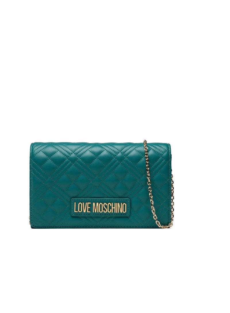 Luxurious Green Leather Crossbody Bag – LOVE MOSCHINO Smart Daily with Gold Accents for Women