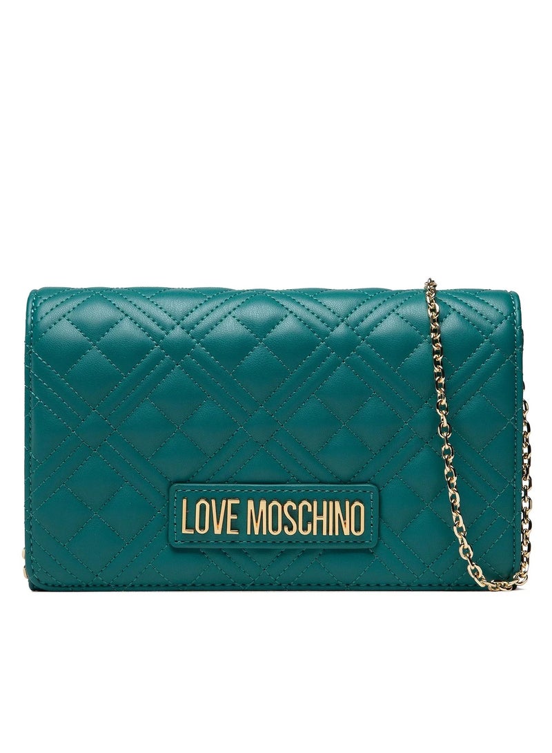 Green Quilted Bag with Stylish Gold Accents for Women