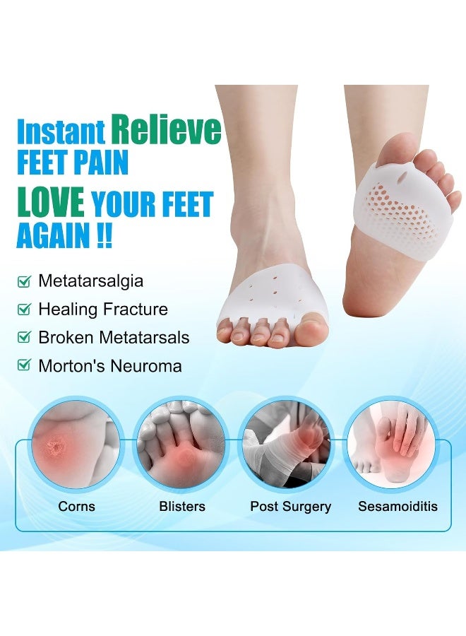 Ball Of Foot Cushions(4Pcs) Metatarsal PadsToe SeparatorToe SpacersBreathable & Soft Gel Foot PadsForefoot Pads For Mortons Neuroma CallusDiabetic FeetBlisters