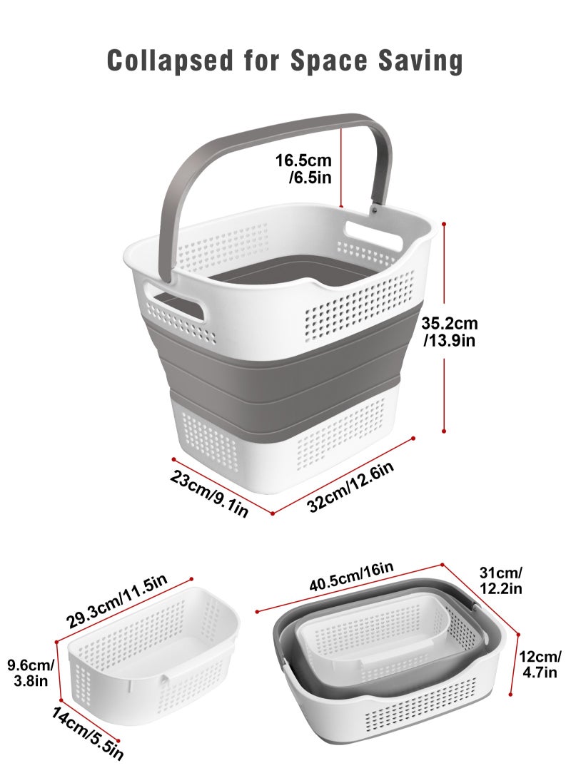 Laundry Basket Large Foldable 40L with Handle, Collapsible Handled Plastic Washing Clothes Laundry Container, Multi purpose Organizer for Home (Dark Grey)