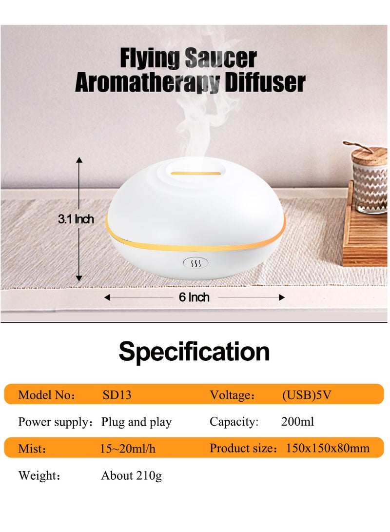 Essential Oil Diffuser - 200ML Ultrasonic Aromatherapy Mist Humidifier with Mute Design, Waterless Auto Shut-Off, 7 Soothing LED Lights - Perfect for Office, Home, and Bedroom Ambiance （White）