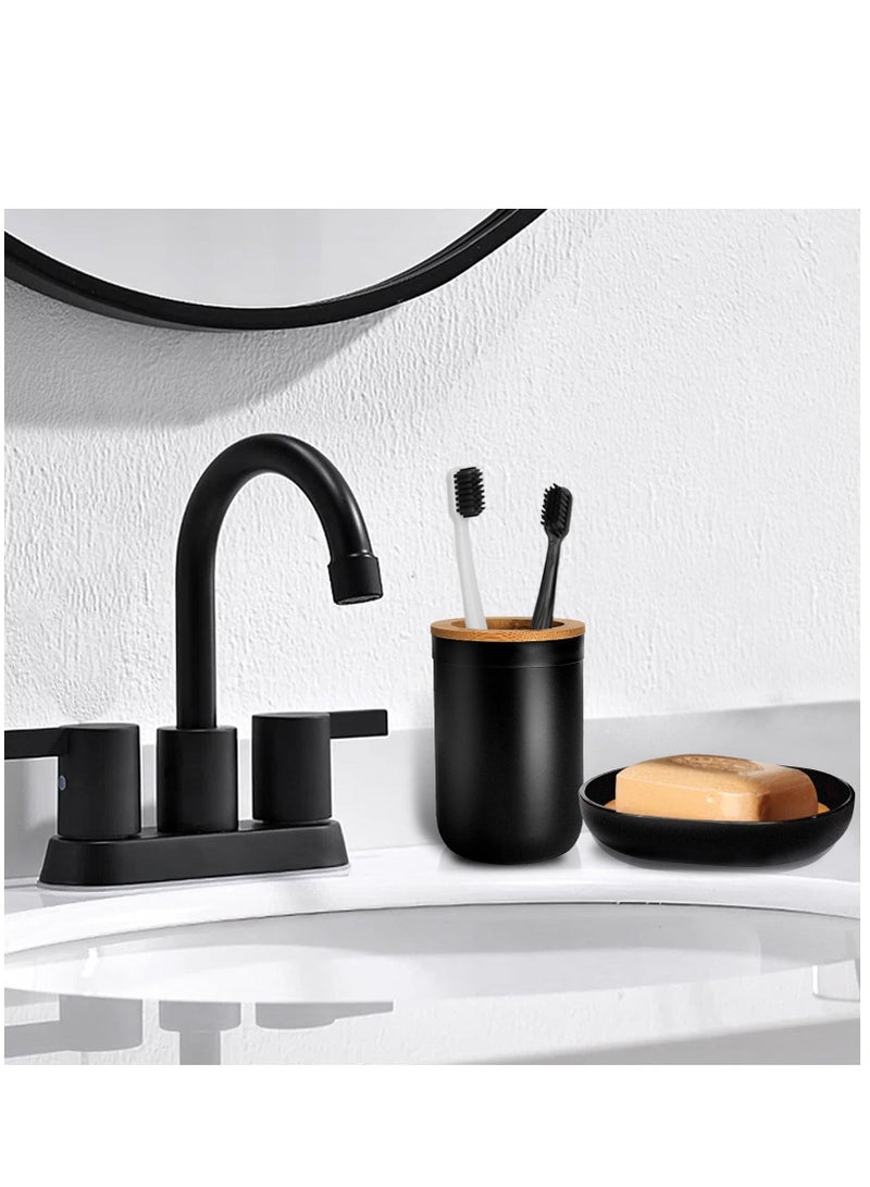 Black Bathroom Accessory Set 8 Piece Set, Includes Wastebasket, Soap Dispenser & Toothbrush Holder Set, Soap Dish, Cotton Ball & Cotton Swab Holder, Toilet Brush & Brush Holder