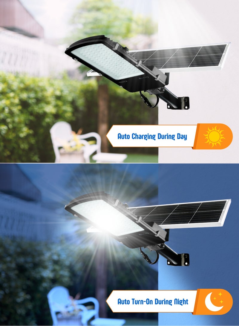 Solar LED Street Light 500W Outdoor | Remote Control | Wide Angle Motion Sensor | 6500K Bright White Dusk to Dawn Illumination | 50000MAh Battery | IP65 Waterproof | 2300 LM | Commercial, Parking Lot