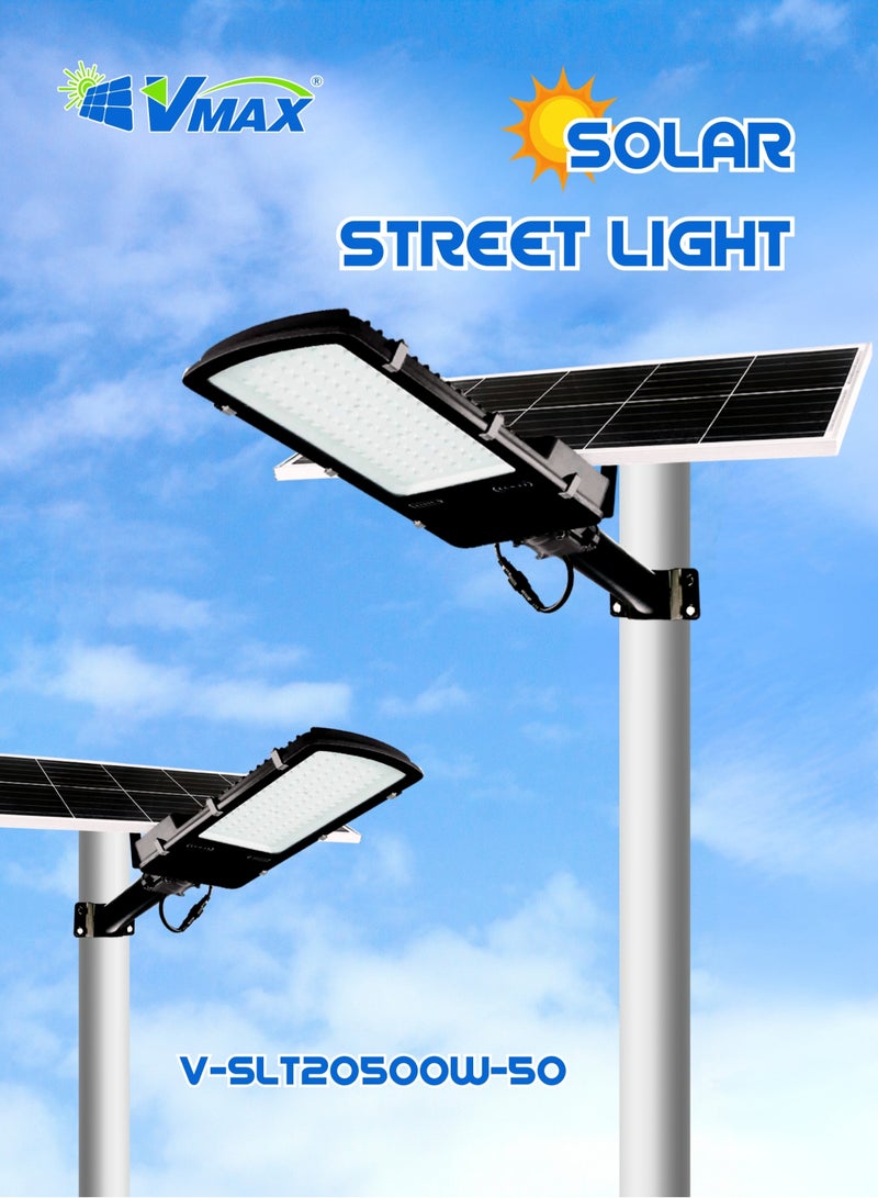 Solar LED Street Light 500W Outdoor | Remote Control | Wide Angle Motion Sensor | 6500K Bright White Dusk to Dawn Illumination | 50000MAh Battery | IP65 Waterproof | 2300 LM | Commercial, Parking Lot