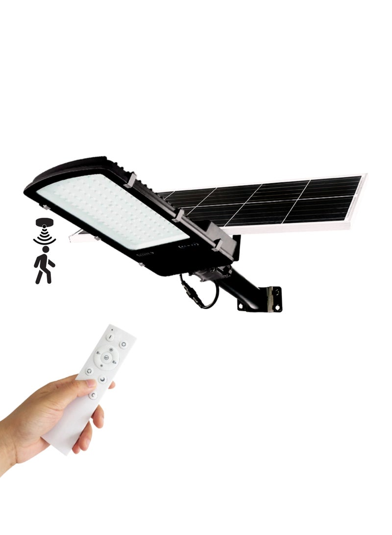 Solar LED Street Light 500W Outdoor | Remote Control | Wide Angle Motion Sensor | 6500K Bright White Dusk to Dawn Illumination | 50000MAh Battery | IP65 Waterproof | 2300 LM | Commercial, Parking Lot