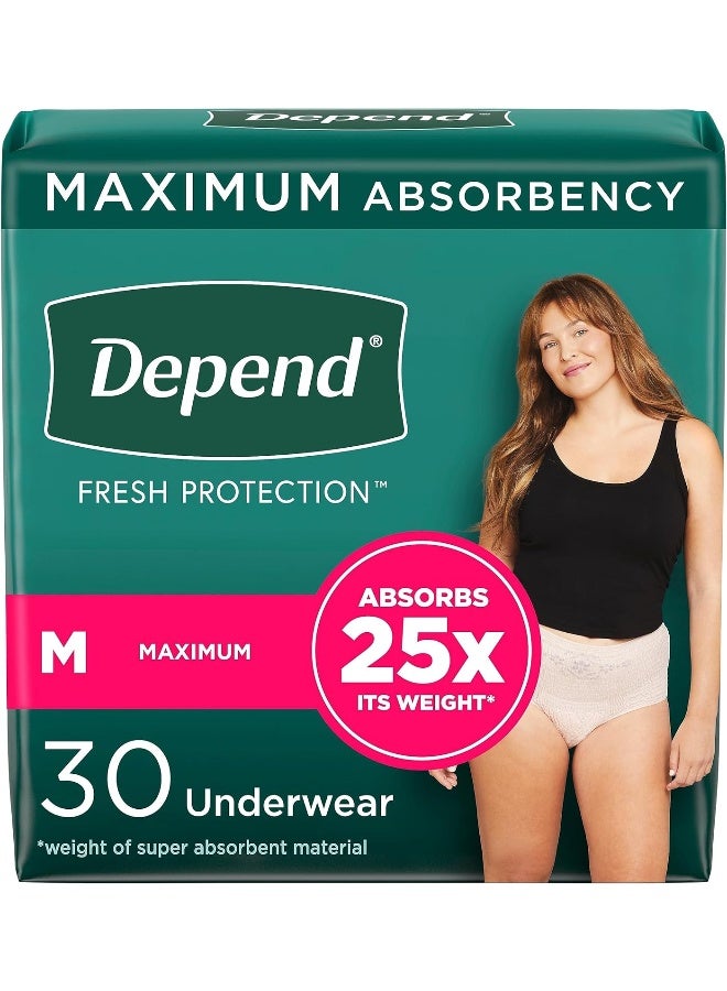 Fresh Protection Adult Incontinence Underwear For Women, Disposable, Maximum, Medium, Blush, 30 Count