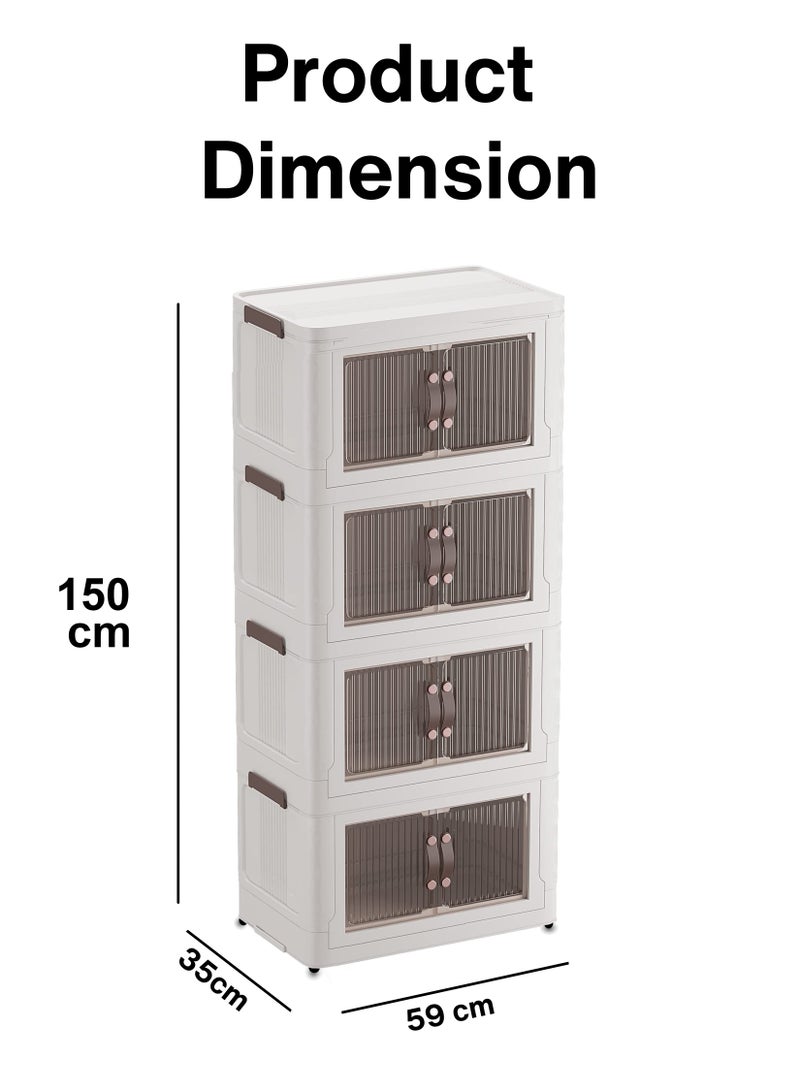 Stackable 4-Tier Plastic Storage Bins Large Clothes Cabinet Containers Organizer Box For Bedroom Kitchen Dorm Toys Room Office Foldable Doors Closet Box Organization Multipurpose Rack Shelf Shelves