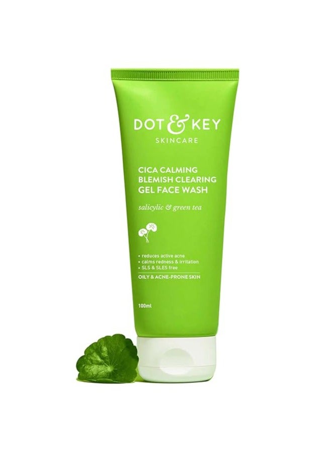 Dot & Key CICA Face Wash for Acne Prone Skin, 2% Salicylic Acid Face Wash with Green Tea | For Oily & Sensitive Skin | Sulphate Free Face Wash for Men & Women | Oil Control Face Wash with Zinc | 100ml