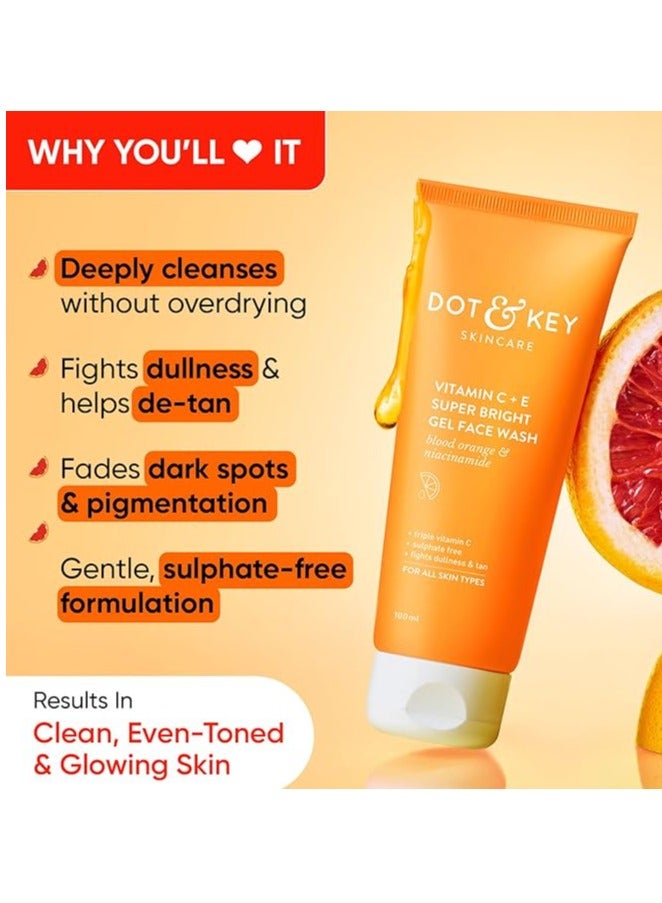 DOT & KEY Vitamin C + E Super Bright Gel Face Wash For Glowing And Brightening Skin | All Skin Types|With Triple Vitamin C| Face Wash For Women & Men|100 Ml