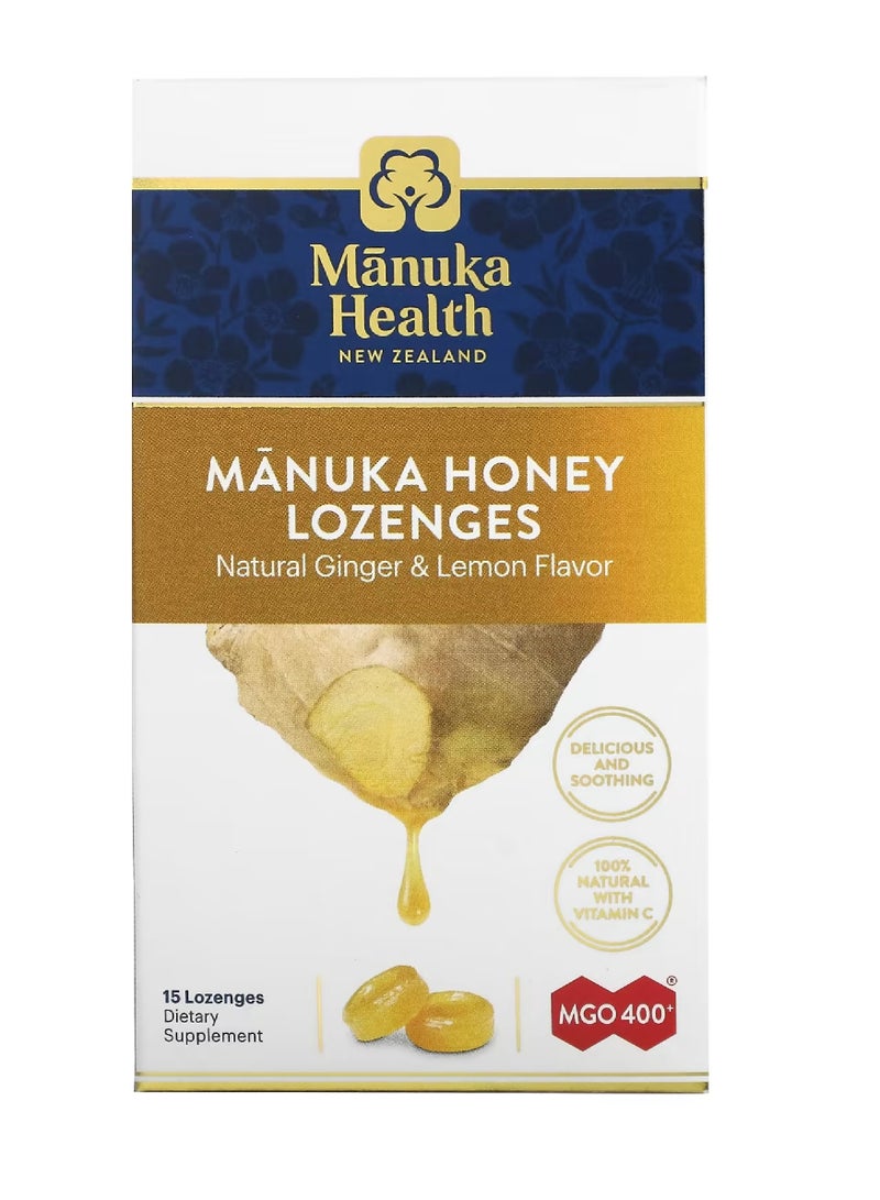 Manuka Honey Lozenges, Natural Ginger And Lemon, Mgo 400+, 15 Lozenges