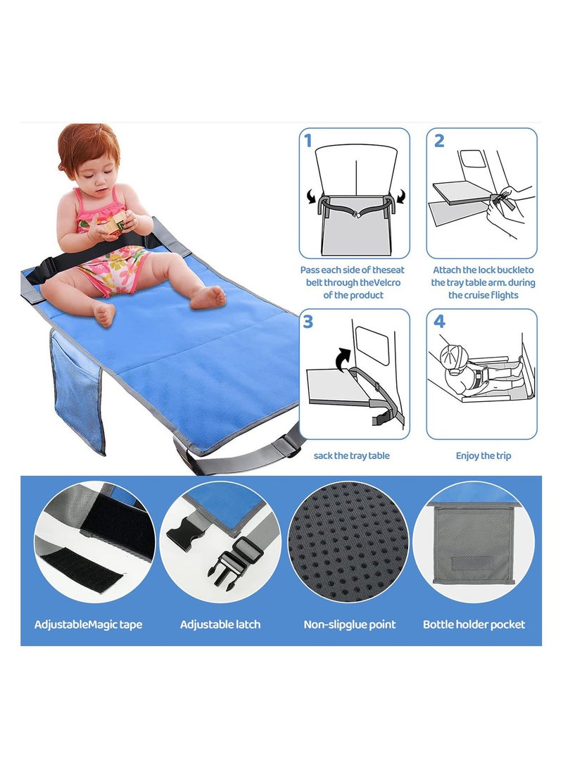 Baby Airplane Travel Footrest Bed Toddler Airplane Seat Portable Toddler Travel Foot Hammock Airplane Seat Extender Leg Rest for Children Travel Essentials for Children to Lie Down on Plane in Blue
