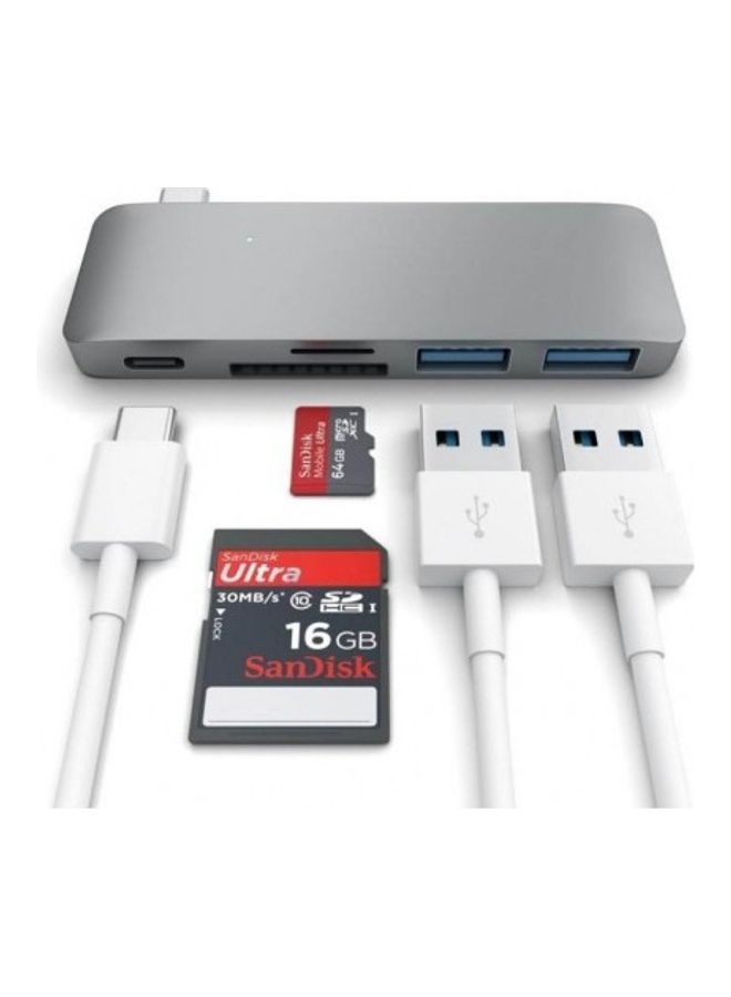 USB-C Multiport Extension Hub Adapter And Card Reader Grey