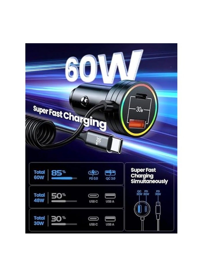 USB C Car charge, Super Fast Car charge PD & QC 3.0 Car charge Multi-Device Fast Car charge for iPhone 15 Series/Galaxy S23-S21/iPhone 14