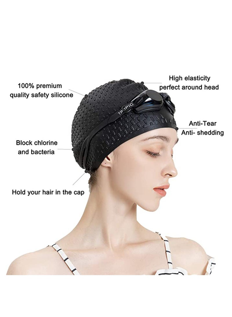 Swimming Cap for Women and Men, Ergonomic Design Durable, Silicone Swim Cap, Comfortable Bathing Cap Ideal for Curly Short Medium Long Hair, Shower Caps Keep Hairstyle Unchanged