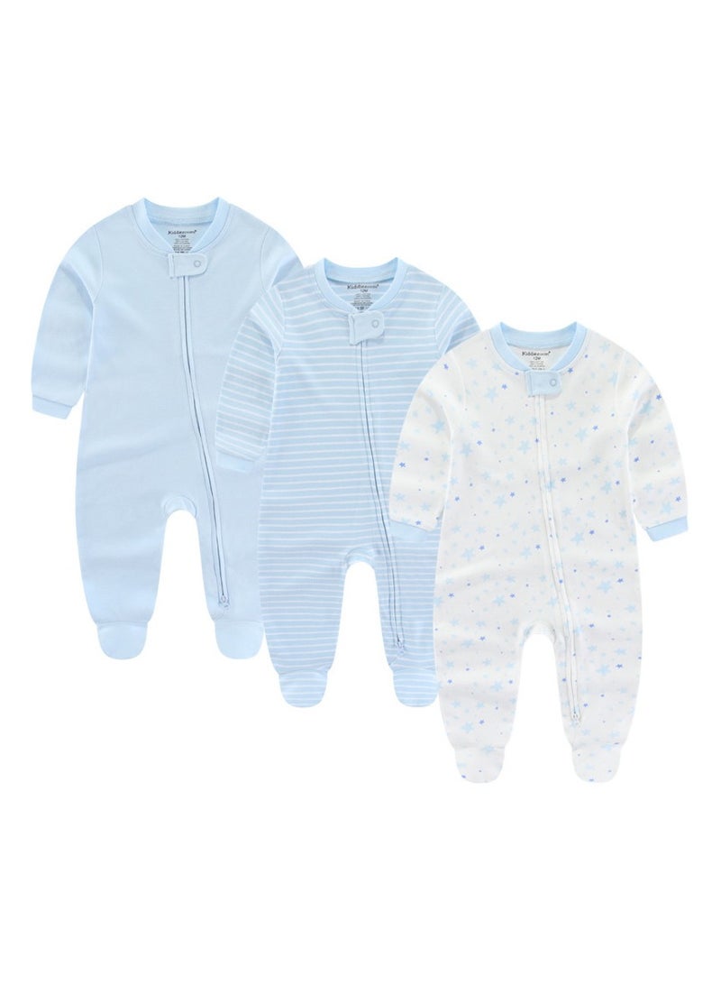 3-Piece Set Of Pure Cotton Jumpsuits For Infants And Young Children, Long-Sleeved Crawling Clothes