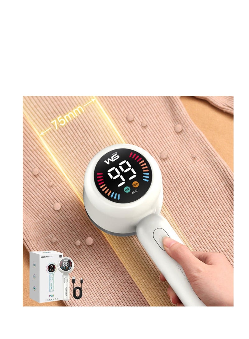 Fabric Shaver for Clothing, Ultra Quiet Sweater Shaver with Power Display, Six Tooth Blade, 2-in-1 Design Clothes Lint Remover for Removing Balls and Oppressive Lint, White