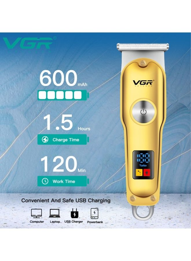 V-290 Professional Electric Rechargeable LED Display Best Hair Trimmer Gold/Silver