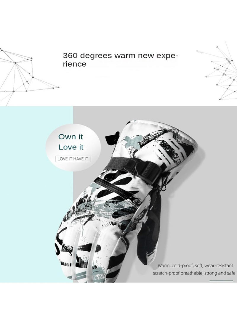 Ski Gloves for Men and Women, Waterproof, Touchscreen, Snowboard Gloves for Cold Weather, Size XL, Black and White Pattern, 32.5x23-25.5cm