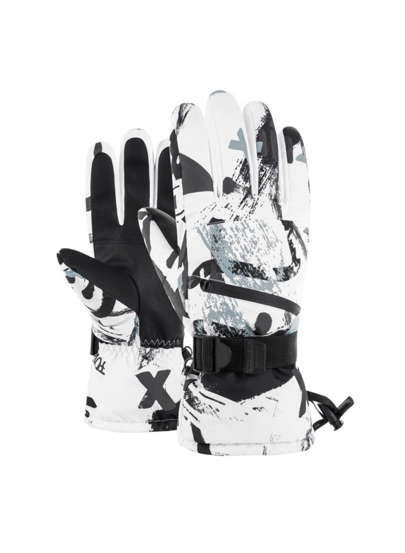 Ski Gloves for Men and Women, Waterproof, Touchscreen, Snowboard Gloves for Cold Weather, Size XL, Black and White Pattern, 32.5x23-25.5cm