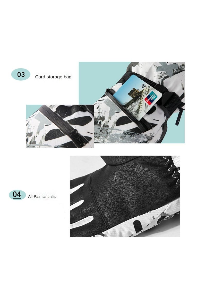 Ski Gloves for Men and Women, Waterproof, Touchscreen, Snowboard Gloves for Cold Weather, Size XL, Black and White Pattern, 32.5x23-25.5cm