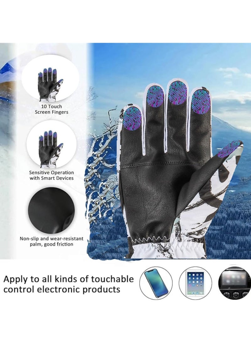 Ski Gloves for Men and Women, Waterproof, Touchscreen, Snowboard Gloves for Cold Weather, Size XL, Black and White Pattern, 32.5x23-25.5cm