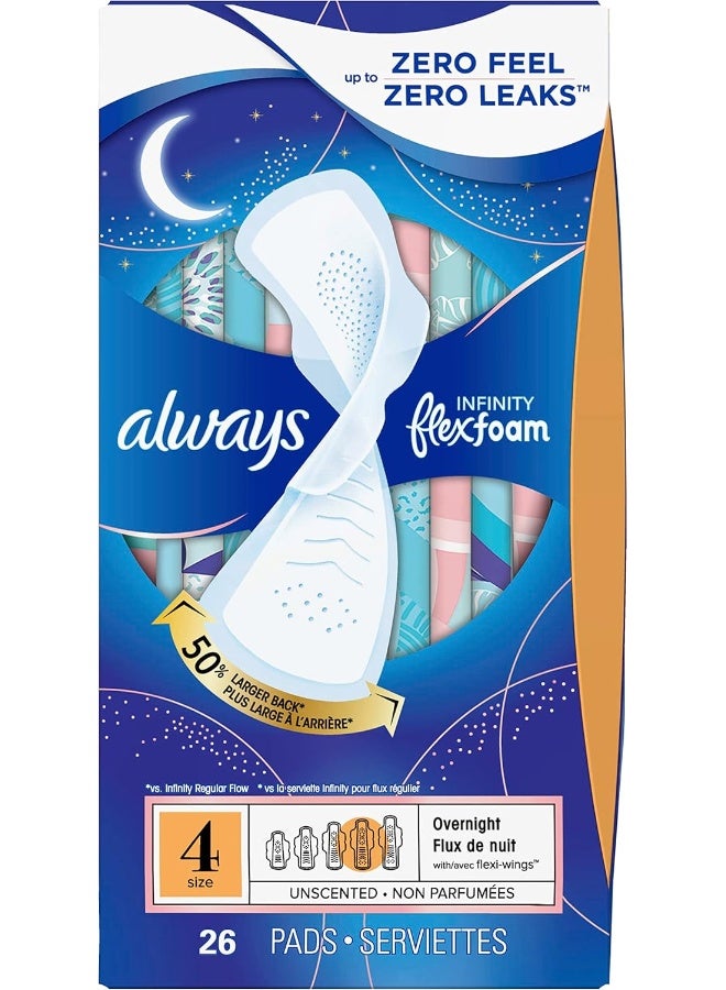 Infinity Feminine Pads For WomenSize 4Overnight AbsorbencyWith WingsUnscented26 Count (Pack Of 3)