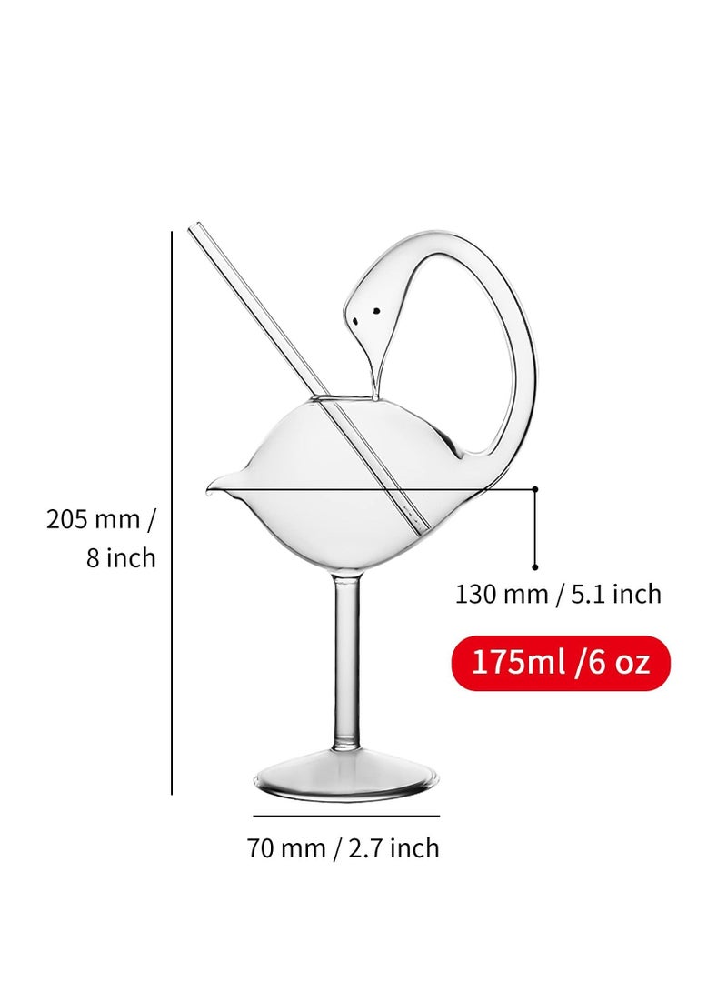 Cocktail Glass 1 Set Cocktail Wine Glass 6oz 175ml Unique Champagne Coupe Glass Swan Shape Martini Goblet Cups for Juice Martini Tequila Glassware for KTV Home Bar Club Clear