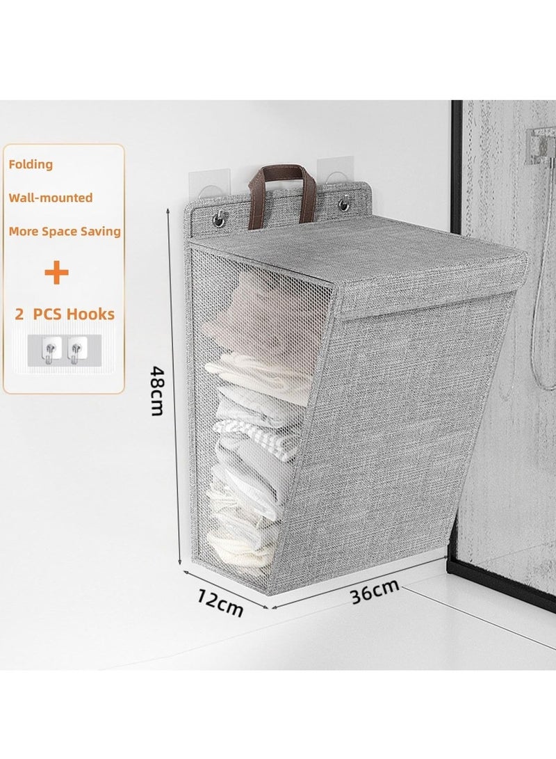 Wall Hanging Storage Bag with lid Wall Linen Organizer Wall Basket Wall Foldable Hanging Bag Hanging Closet Organizer 2pcs (Grey 2 Pack)