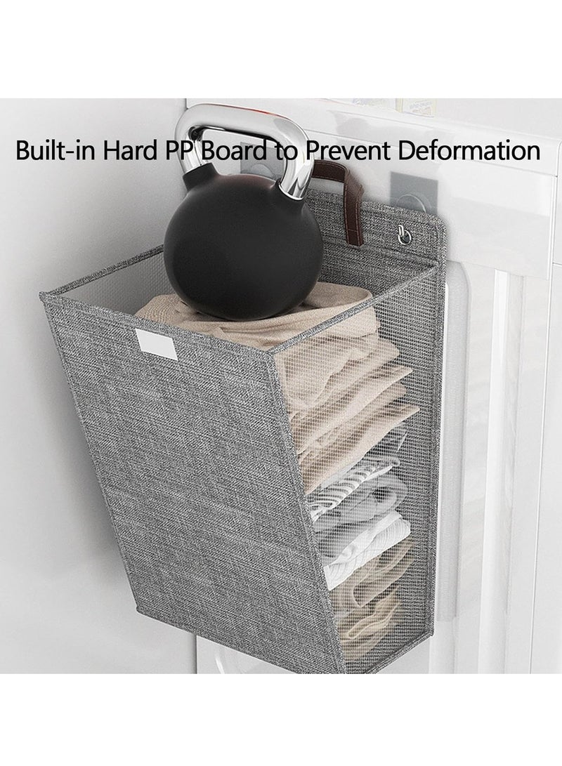 Wall Hanging Storage Bag with lid Wall Linen Organizer Wall Basket Wall Foldable Hanging Bag Hanging Closet Organizer 2pcs (Grey 2 Pack)