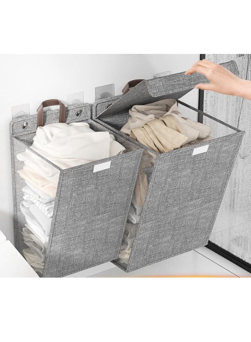 Wall Hanging Storage Bag with lid Wall Linen Organizer Wall Basket Wall Foldable Hanging Bag Hanging Closet Organizer 2pcs (Grey 2 Pack)