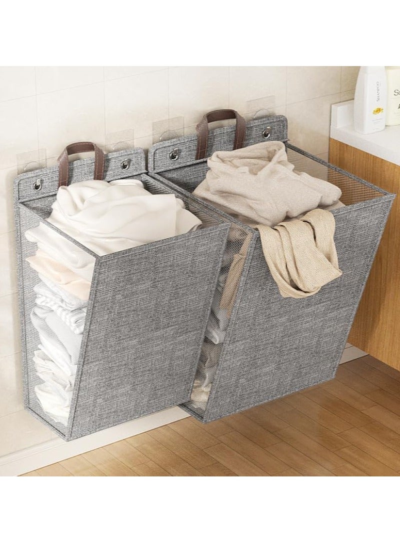 Wall Hanging Storage Bag with lid Wall Linen Organizer Wall Basket Wall Foldable Hanging Bag Hanging Closet Organizer 2pcs (Grey 2 Pack)