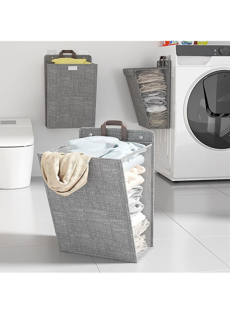 Wall Hanging Storage Bag with lid Wall Linen Organizer Wall Basket Wall Foldable Hanging Bag Hanging Closet Organizer 2pcs (Grey 2 Pack)