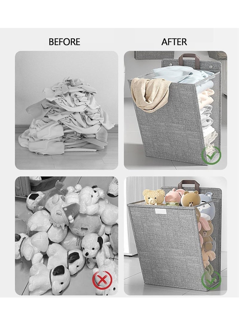 Wall Hanging Storage Bag with lid Wall Linen Organizer Wall Basket Wall Foldable Hanging Bag Hanging Closet Organizer 2pcs (Grey 2 Pack)