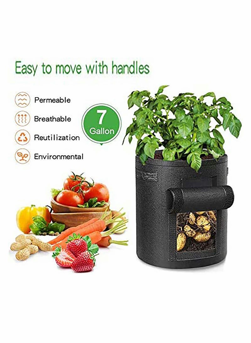 Set of 3 7 Gallon Potato Grow Bags with hable Flap and Handles for Easy Gardening of Vegetables and Flowers