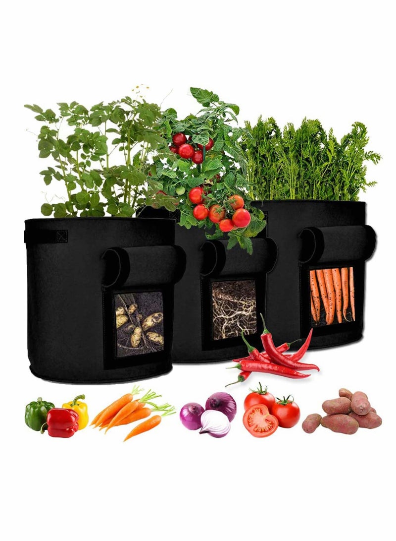 Set of 3 7 Gallon Potato Grow Bags with hable Flap and Handles for Easy Gardening of Vegetables and Flowers