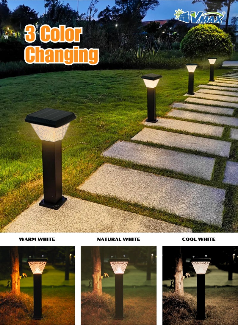 Solar Garden Post Light-80Cm-Black, Remote-Controlled LED Outdoor Solar Lamp, 3000K(Warm)/4000K(Neutral)/6500K(Cool) White Light, 3 Color Changing, 7500 MAh Battery, For Garden Yard Lawn Patio Pathway