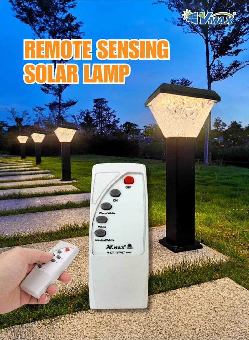 Solar Garden Post Light-80Cm-Black, Remote-Controlled LED Outdoor Solar Lamp, 3000K(Warm)/4000K(Neutral)/6500K(Cool) White Light, 3 Color Changing, 7500 MAh Battery, For Garden Yard Lawn Patio Pathway