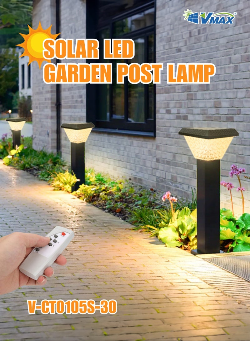 Solar Garden Post Light-80Cm-Black, Remote-Controlled LED Outdoor Solar Lamp, 3000K(Warm)/4000K(Neutral)/6500K(Cool) White Light, 3 Color Changing, 7500 MAh Battery, For Garden Yard Lawn Patio Pathway